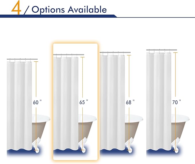 N&Y HOME Short Fabric Shower Curtain Liner 72 x 65 Shorter Length, Hotel Quality, Washable, Water Repellent, White Bathroom Curtains with Grommets, 72x65