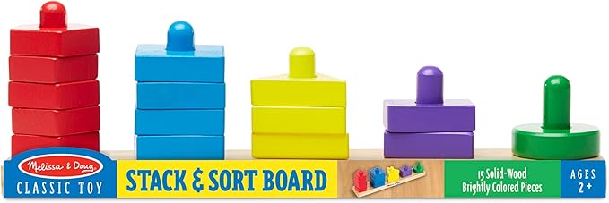 Melissa & Doug Stack and Sort Board - Wooden Educational Toy With 15 Solid Wood Pieces