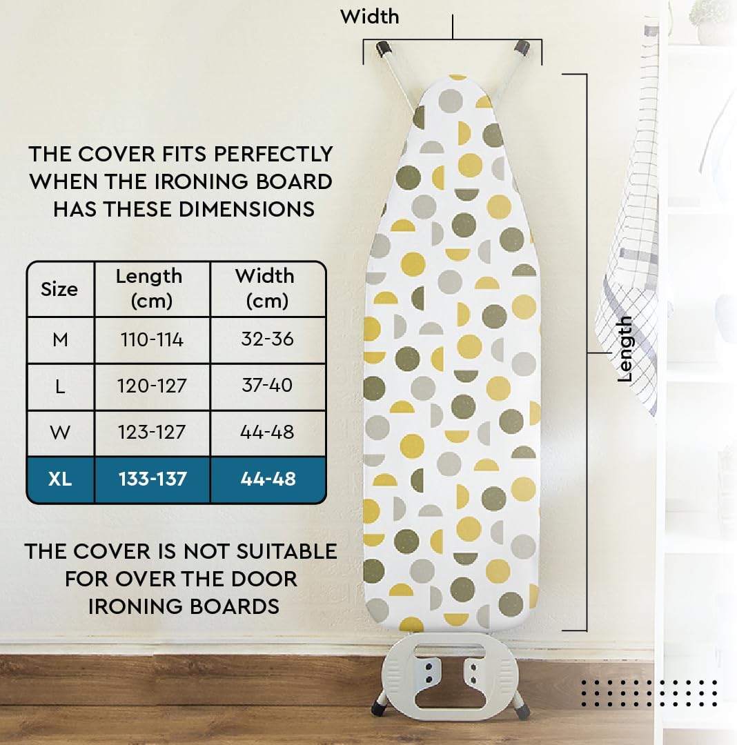 Encasa XO Ironing Board Cover and Pad 57"x22" - Thick 3mm Felt Padding, Drawstring Tightening & Lock, Easy Fit, Scorch & Stain Resistant, Fits X-Large Ironing Board - Daisy Blue