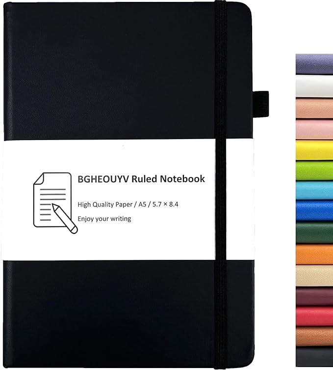 Notebook Journal, College Ruled Notebook Lined A5 160 Pages,Hard Cover Journals for Writing, Notebooks for Work Office School Women Men,5.7 inches x 8.4 inches(Black)