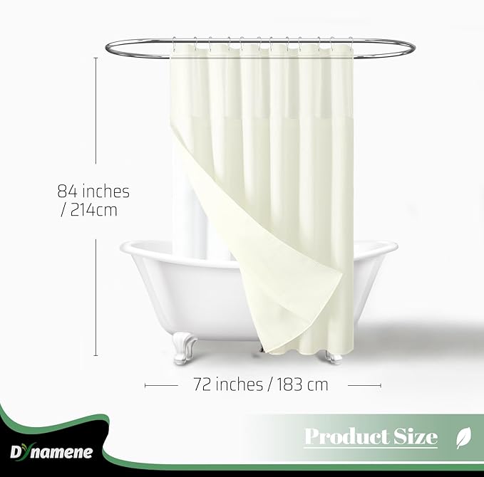 Dynamene Extra Long Shower Curtain, 84 Inch Long Waffle Fabric Shower Curtain for Bathroom, Tall Waterproof Cloth Shower Curtain Liner Set with Hook, Snap in Liner, Mesh Top Window, Cream, 72x84