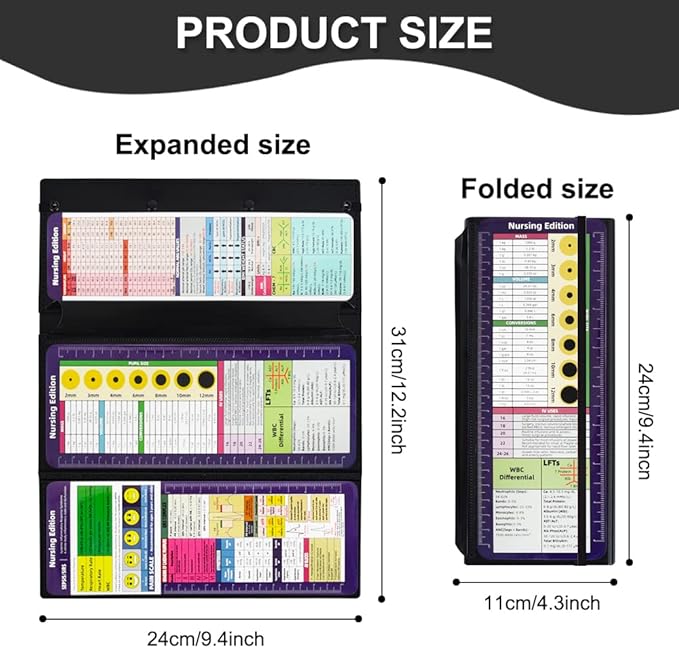 Vuzvuv Nursing Clipboard Foldable,Black Nurse Pocket Clipboard 3 Layers with Nursing Medical Edition Cheat Sheets, Foldable Nurse Clip Boards Notepad for Students, Nurses, Doctors and Medical Staff