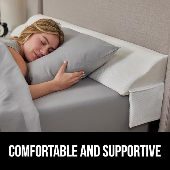 Gorilla Grip Headboard Gap Pillow and Bed Sheet Straps, Headboard Gap Pillow Size Queen, Dense Foam Wedge, Sheet Fasteners 4 Pack, Adjustable Elastic with Metal Clips, Both in White, 2 Item Bundle