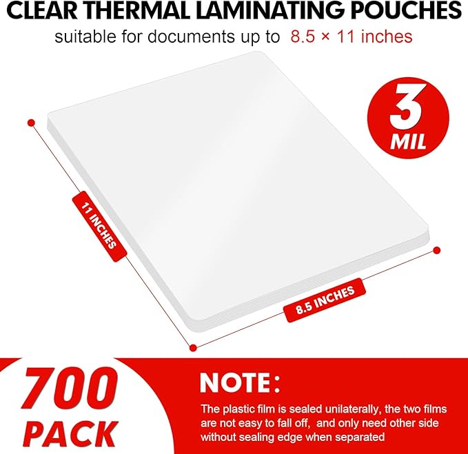 Laminating Sheets, 700 Pack Clear Thermal Laminating Plastic Paper Laminator Sheets, 9 x 11.5-Inch, 3mil, Ideal Office or School Supplies