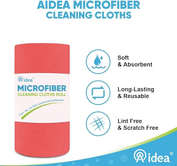AIDEA Microfiber Cleaning Cloth 330 Sheets(6 Roll), Microfiiber Cloth for Cleaning Car, Reusable Paper Towels, Red Shop Rags Microfiber Towels for Automotive, Mechanic, Workshops, House-11×9"