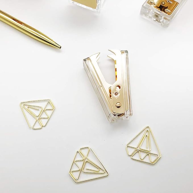 1 Pack Gold Staple Remover Clear Acrylic Golden Glitter Metal Jaws Staples Puller Removal Tool for Home Office School Supplies Desktop Accessories (1)