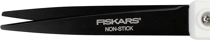 Fiskars Everyday Fashion Scissors, 8" Non-Stick Stainless Steel Blades, White and Green, Cuts Sticky Materials Like Tape and Glue
