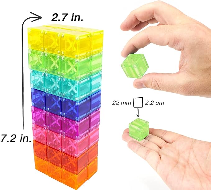 BrainSpark 48PCS Translucent Mulit-Color DigitBlocks Magnetic Building Blocks, Montessori Clear Magnet Cubes for Boys Girls Stacking Block Sets Ages 3-9