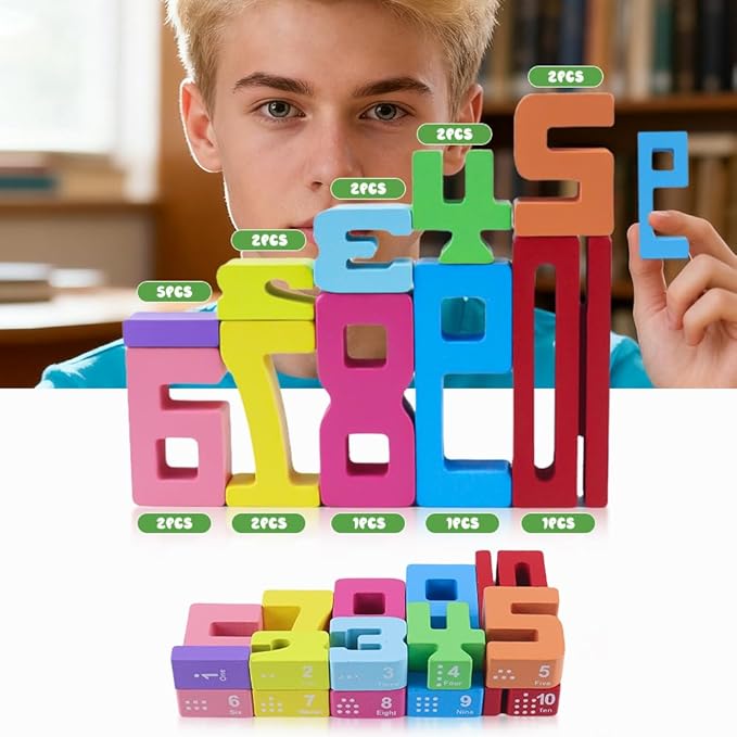 Wooden Number Building Blocks, 20Pcs Digital Building Blocks from 1 to 10, Easter, Party Favors, Stocking Stuffers, Classroom Must Haves, Back to School Supplies, School Supplies