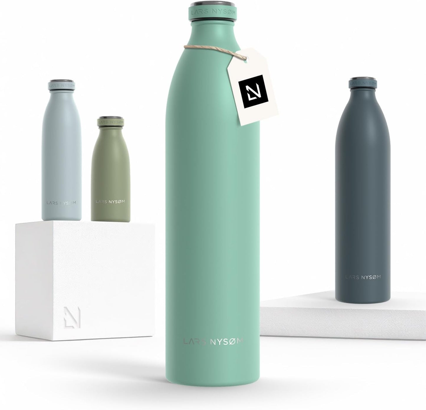 LARS NYSØM Stainless Steel Insulated XL Water Bottle 12oz 17oz 25oz 34oz 51oz | Insulated Thermo Flask for Hot and Cold Beverages | Leakproof Drinking Bottle (Aqua Turquoise, 50.7 oz)