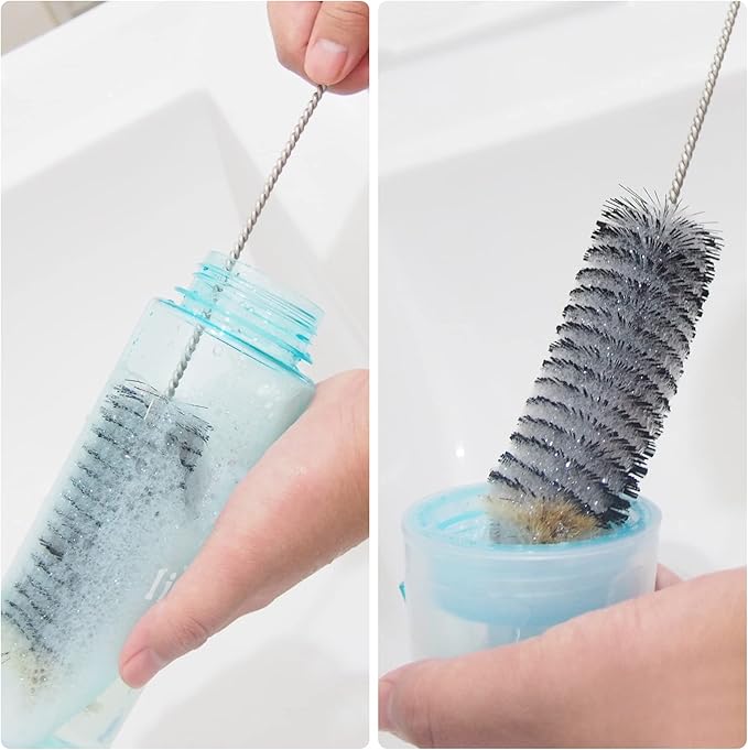 Long Bottle Brush, 17 in Bendable Cleaner Brushes for Cleaning Neck Beer Bottles, Wine, Baby Bottles, Water Bottles, Tumblers, Flask, Bird Feeder, Vase, Pipes and Brewing Supplies Black + Blue/2Pack
