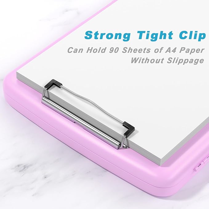 Rimilak Plastic Clipboard with Storage, 8.5 x 11 High Capacity Folio Nursing Case with Pen Holder, Size 14.2 x 9.6 x 1.2″ Folder Side-Opening for Classroom, Teacher, Smooth Writing, Pale Pink