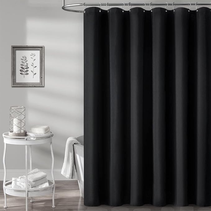 BTTN 60 Inch Stall Fabric Shower Curtain - Linen Textured Weighted Water Repellent Shower Curtain Set with 10 Plastic Hooks, Narrow Spa Luxury Curtains for Bathroom Showers and Bathtubs(60x72, Black)