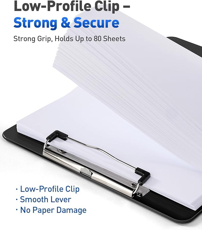 Dynta 10 Pack Plastic Clip Boards 12.5x9 Inch Standard Letter Size Clipboard with Low Profile Clips, Lightweight & Sturdy for Office, Classroom, Black