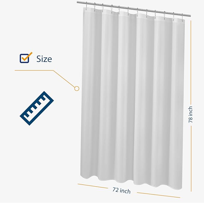 N&Y HOME Long Fabric Shower Curtain Liner 72 x 78 inches Longer Length, Hotel Quality, Washable, Water Repellent, White Spa Bathroom Curtains with Grommets, 72x78