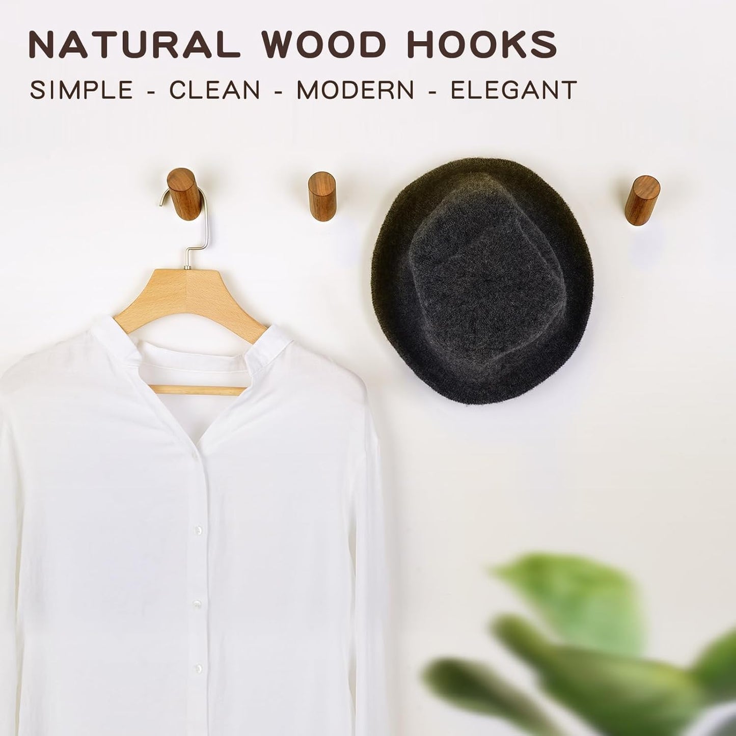 Wooden Wall Hooks, 2 Pack Coat Hooks Wall Mount, Natural Wood Hooks Coat Rack, Heavy Duty Hooks for Hanging Towels Entryway Coats Hat Rack for Wall (Walnut Wood)