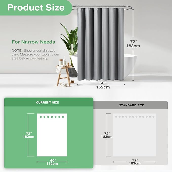 Dynamene 60 inch Stall Shower Curtain - Waffle Weave Heavy Duty Thick Fabric Shower Curtains for Bathroom,Weighted Hotel Spa Luxury Cloth Bath Curtain Set with 10 Plastic Hooks,60x72, Grey/Gray