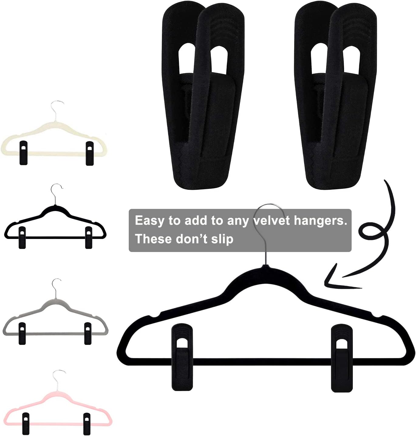 Black Velvet Hangers Clips 20 PCS, Non-Slip Velvet Clips for Suit Pant Skirt Hanger, Strong Finger Clips Perfect for Thin Flocking Hangers