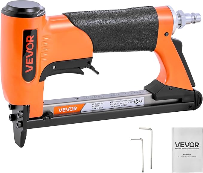 VEVOR Pneumatic Staple Gun, 20 Gauge Air Upholstery Stapler for 50 Series Fine Wire Staples 1/2" Crown 1/4"-5/8" Length, Max 110PCS Loading Air Staple Gun for Upholstering, Woodworking, DIY Projects