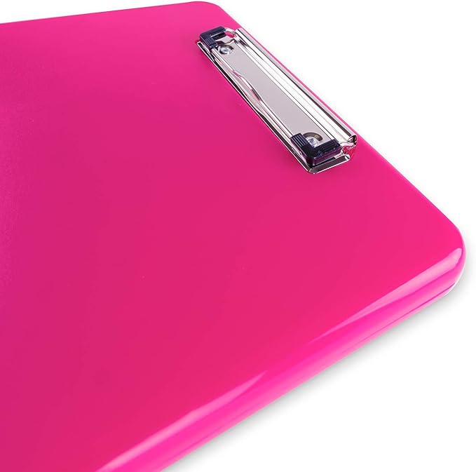 Clipboard with Storage Slim Folding for Nursing, Teachers, Coaches & Office, Plastic Heavy Duty with Pen Holder (9.5” x 13.5”) (Pink)