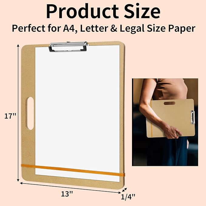 13" x 17" Sketch Drawing Board, Art Board with Handle, Sturdy Clip and Rubber Band, Portable Artist Clipboard Easel for Adults, Classroom, Studio Drafting, Watercolor, Painting Supplies Stuff
