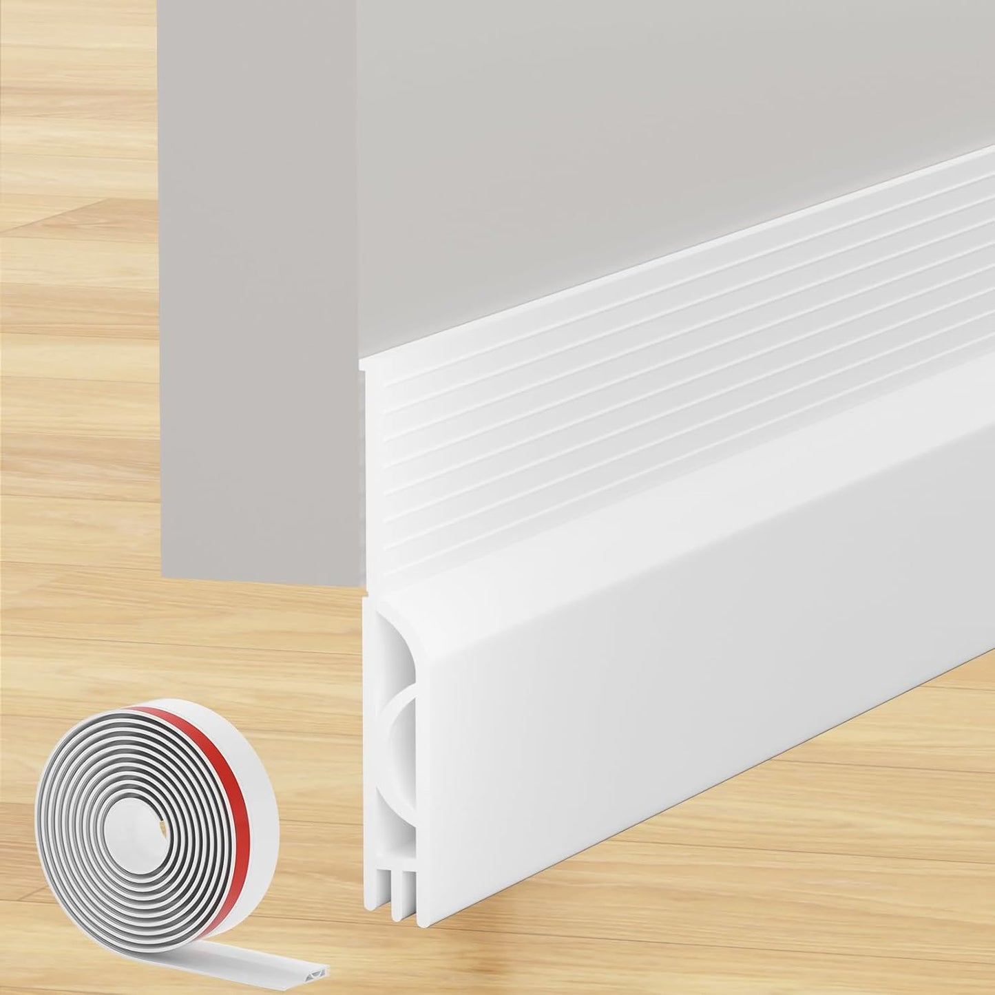 Under Door Draft Stopper, Self-Adhesive Door Sweep for Bottom of Door, Weather Stripping Doors Seal Soundproofing Insulation Strip, Doors Bottom Gap Blocker for Exterior/Interior (1M, White)