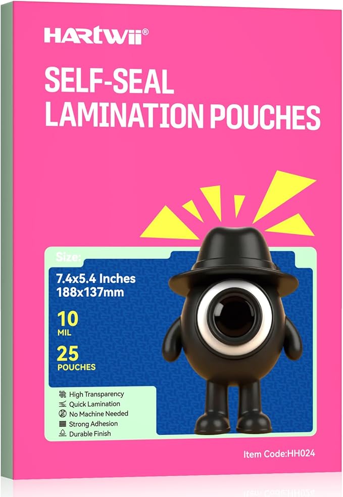 25 Pack Self-Sealing Laminating Pouches 5x7 Inch,10 Mil Thick Double-Sided Self Adhesive Lamination Pouches,Waterproof Photo Laminating Sheets No Laminator Machine Need