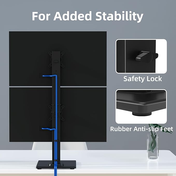Suptek Dual Monitor Stand with Base- Vertical Stack Screen Free-Standing Monitor Riser Fits Two 13 to 36Inch Screen with Swivel, Tilt, Height Adjustable,50,75 and 100mm Vesa Base Stand