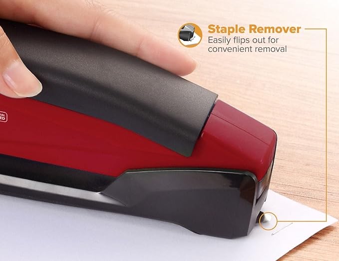 Bostitch Office Executive 3 in 1 Stapler,Includes 210 Staples and Integrated Staple Remover,One Finger Stapling,No Effort,20 Sheet Capacity,Spring Powered Stapler,Red,(Pack of 10)