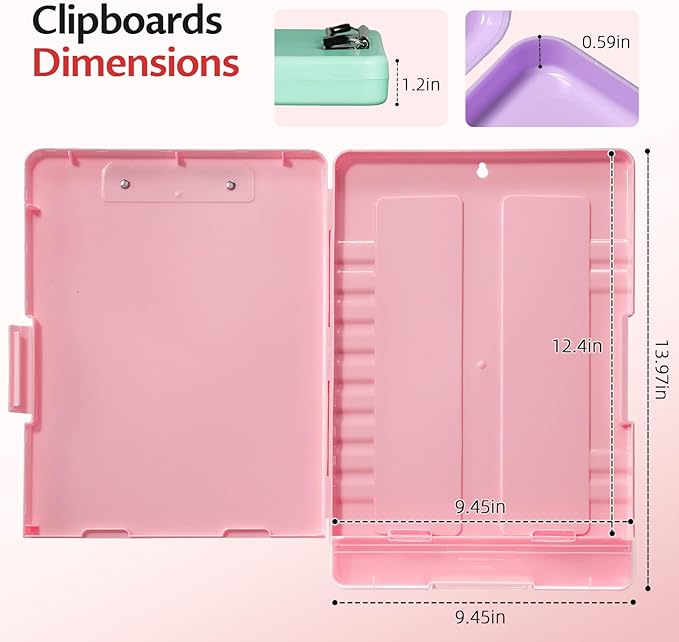 Clipboard with Storage, 8.5 x 11 Nurses Clip Board with Pen Holder and Organization Box, 3 Pack Side-Opening Plastic Clipbboards Storage for Teachers, Office, Kids (Purple, Pink, Green)