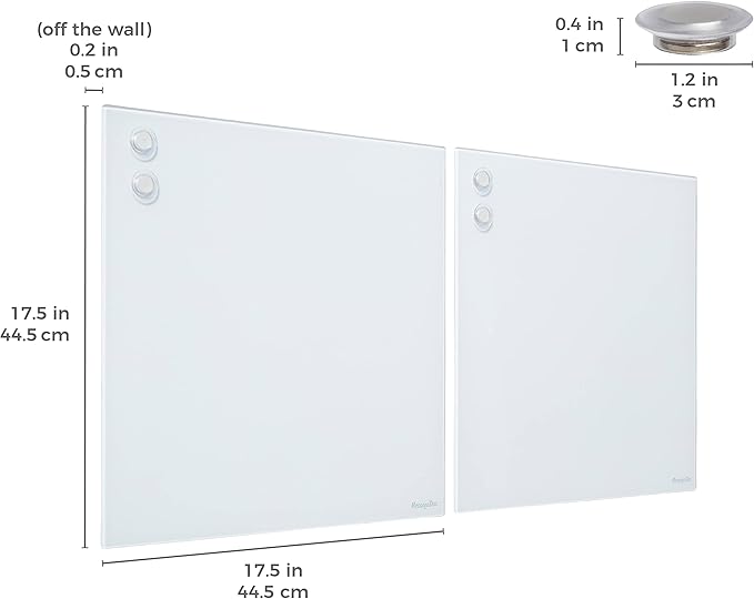 ECR4Kids MessageStor Magnetic Dry-Erase Glass Board with Magnets, 17.5in x 17.5in, Wall-Mounted Whiteboard, White, 2-Pack