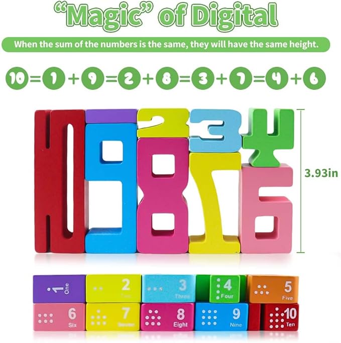 Wooden Number Building Blocks, 20Pcs Digital Building Blocks from 1 to 10, Easter, Party Favors, Stocking Stuffers, Classroom Must Haves, Back to School Supplies, School Supplies