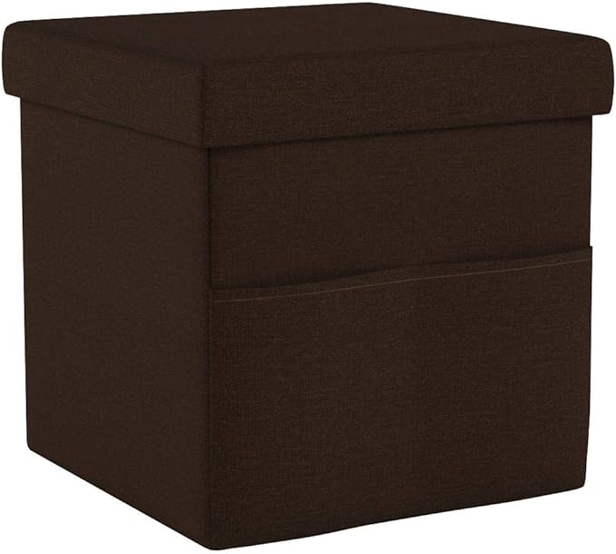 Set of 2 Ottomans with Storage Pockets - 15-Inch Folding Foot Rests or Storage Organizers for Bedroom, Living Room, or Dorm by Lavish Home (Brown)
