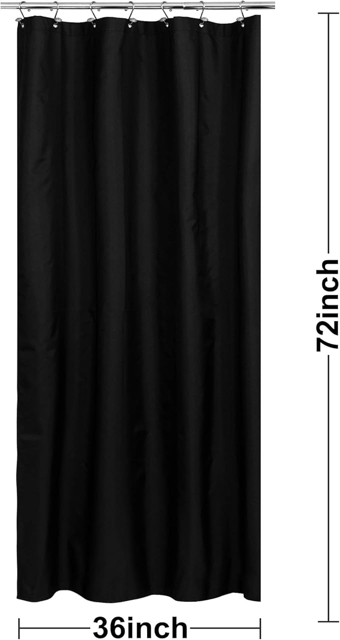 N&Y HOME Fabric Shower Stall Curtain or Liner 36 x 72 Inches - Hotel Quality, Machine Washable - Black, 36x72