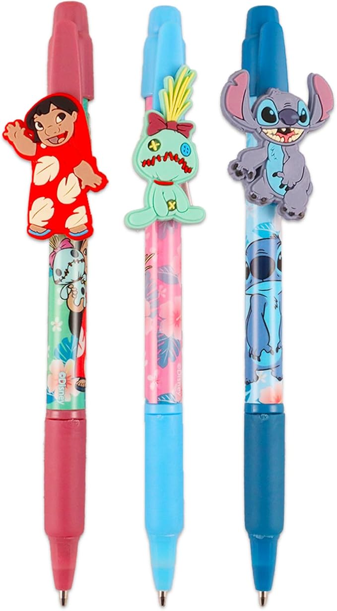 Disney Lilo and Stitch Pens Set - Bundle with 3 Lilo and Stitch Pens with Clip Plus Stickers for Kids School Supplies Desk Accessories for Boys, Girls