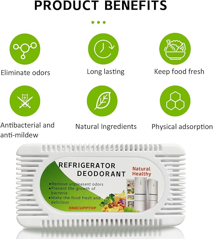 Refrigerator Deodorizer(4 pack), Fridge and Freezer Odor Eliminator, Activated Carbon Smell Remover and Moisture Absorber