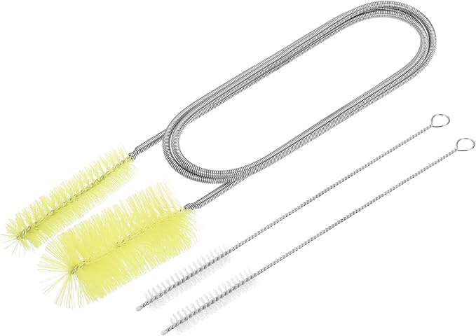 HARFINGTON 3pcs Flexible Long Drain Brush Straw Cleaner Set 35.4" Stainless Steel Double Ended Hose Brush with 8" Nylon Long Tube Pipe Cleaning for Fish Tank Sink Pipe, Yellow