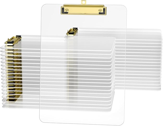 Clear Plastic Clipboard Set of 36, 12.5 x 9'' Letter Size for Classroom, Students, Teacher, Nurse, A4 Transparent 8.5 x 11'' Clip Board with Low Profile Golden Clip, Office & School Supplies