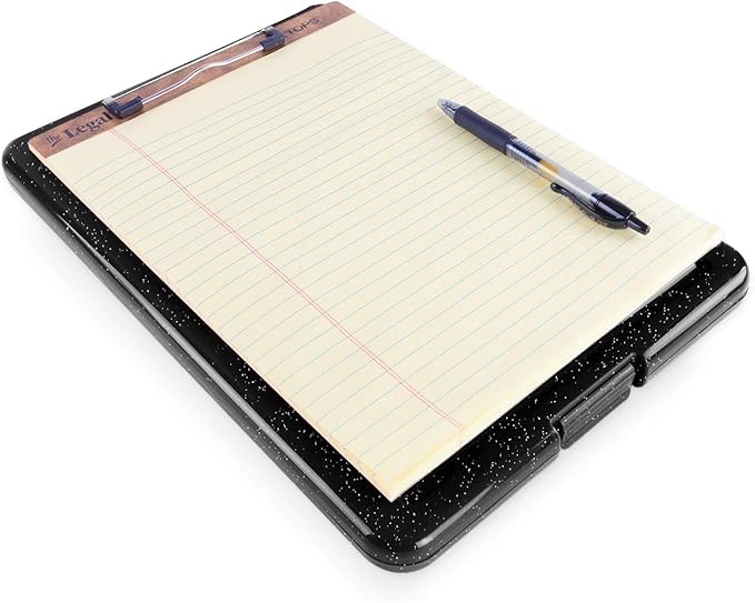 Clipboard with Storage Slim Folding for Nursing, Teachers, Coaches & Office, Plastic Heavy Duty with Pen Holder (9.5” x 13.5”) (Black White Splatter)