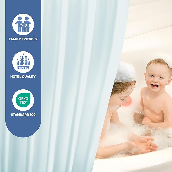downluxe Waterproof Fabric Shower Curtain Liner, Soft Cloth Shower Liner with 3 Magnets, Machine Washable & Hotel Quality Bathroom Curtain, 70" W x 72" L, Blue