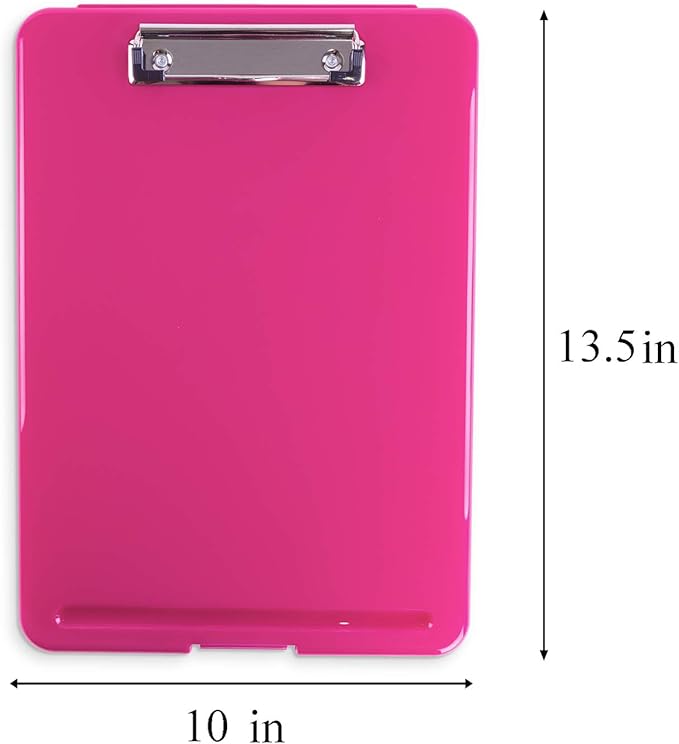 Clipboard with Storage Slim Folding for Nursing, Teachers, Coaches & Office, Plastic Heavy Duty with Pen Holder (9.5” x 13.5”) (Pink)