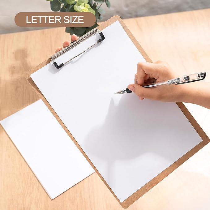 15 Pack Clipboard 9 x 12.5 Letter Size Clip Boards Bulk, A4 Wooden Hardboard Office Clipboards Pack for Classroom, Work-Meetings, Brown