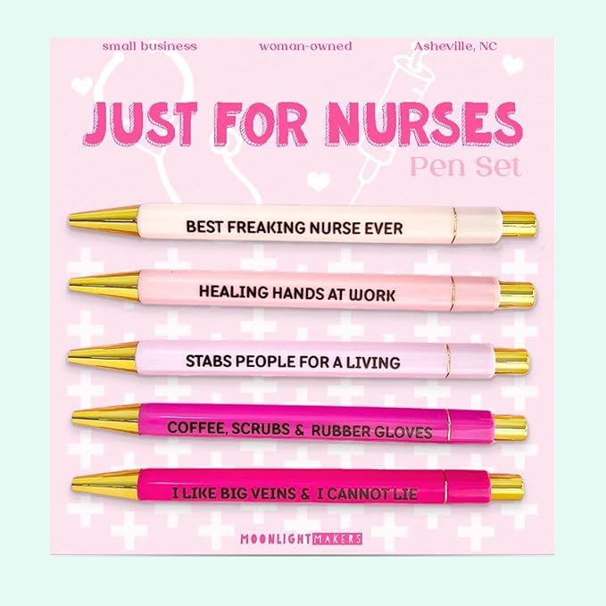 Moonlight Makers Funny Office Supplies Gift Set - Nurse Pen Set, To Do Or Not To Do Notepad, Shift Happens Zipper Pouch - Cute Stationery Sets for Women, Funny Gifts for Friends and Coworkers