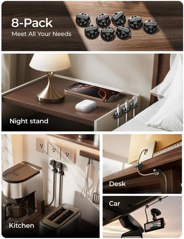 LISEN 5 Pack USB C Cable 60W Fast Charging Cable & 8 Pack Magnetic Cable Organizer Under Desk Convenient Storage and Ultra-Fast Charging Set