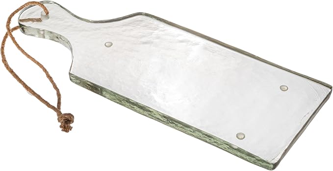 Bloomingville Textured Glass Cheese and Serving Board with Handle and Jute Tie