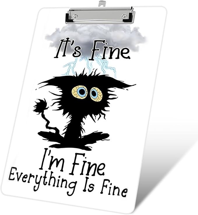 Plastic A4 Clipboards, Cute Fashion Clipboard Decorative, 12.2" x 8.7" Standard A4 Size Clipboards, Plastic Acrylic Clipboard for Teacher, Social Worker, Students,Women, Office Supplies (I'm fine)