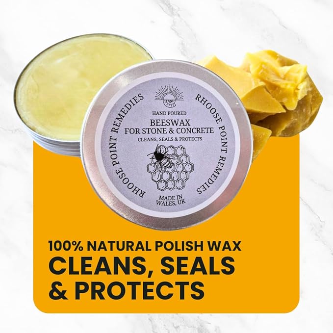 Rhoose Point Remedies Beeswax Polish for Stone & Concrete 3.5 Fl Oz – Cleans, Seals & Protects Natural & Man-Made Surfaces inc. Marble, Quartz, Granite, Slate, Ceramic