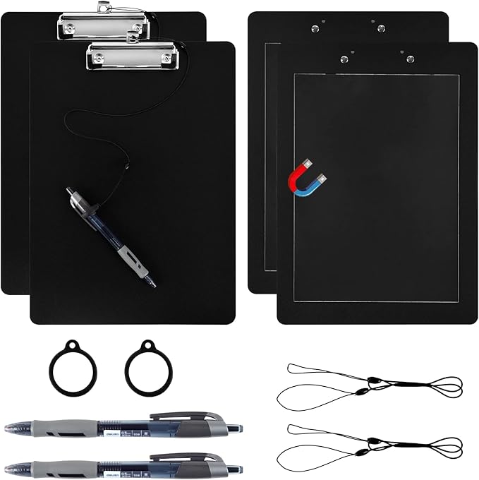 2 Pack Magnetic Clipboards with Pen Attached Black Clip Board with Low Profile Letter Size Clipboards 9X 12.5 Inch Standard Clip for Refrigerator Office Classroom Home Factory