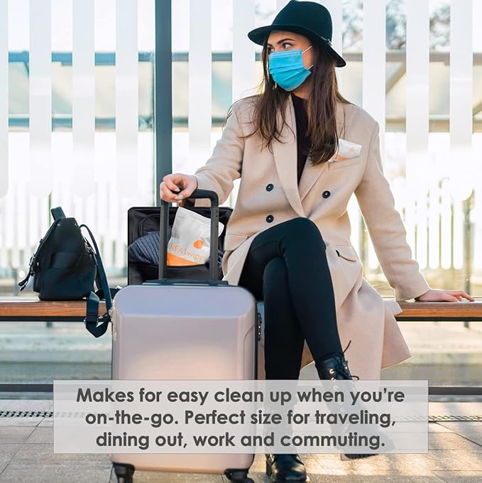 NEATwipes Hand Sanitizing Wipes | Travel Essentials | Disposable Wet Wipe & Planet Friendly | Fresh Citrus Essential Oil | 10 Pouches of 24 Individually Wrapped Wipes