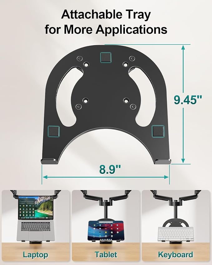 MOUNT PRO Monitor and Laptop Mount for 2 Max 27" Computer Screens, Laptop Tray Fits 10-17inch Notebook, 3-in-1 Adjustable Laptop and Monitor Desk Mount with VESA Bracket 75/100mm